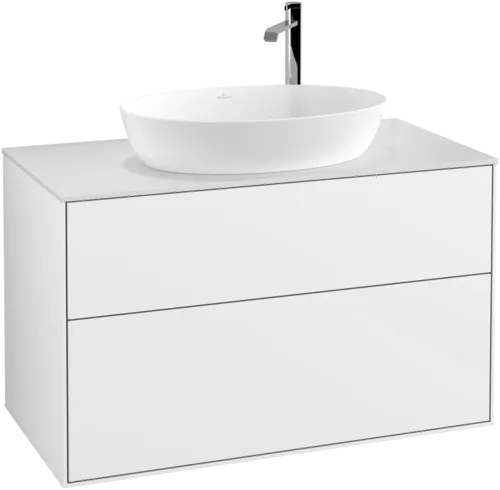 Picture of VILLEROY BOCH Finion Vanity unit, 2 pull-out compartments, 1000 x 603 x 501 mm, Glossy White Lacquer / Glass White Matt #F88100GF