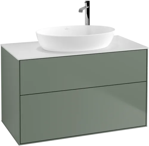 Picture of VILLEROY BOCH Finion Vanity unit, 2 pull-out compartments, 1000 x 603 x 501 mm, Olive Matt Lacquer / Glass White Matt #F88100GM