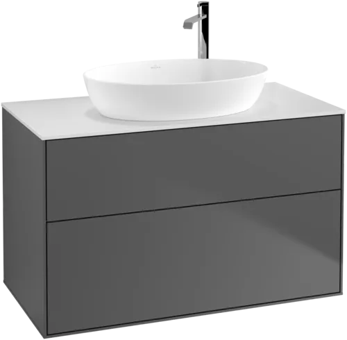 Picture of VILLEROY BOCH Finion Vanity unit, 2 pull-out compartments, 1000 x 603 x 501 mm, Anthracite Matt Lacquer / Glass White Matt #F88100GK