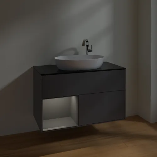 Bild von VILLEROY BOCH Finion Waschbeckenunterschrank, mit Beleuchtung, 2 Auszüge, 1000 x 603 x 501 mm, Anthracite Matt Lacquer / Anthracite Matt Lacquer / Glass Black Matt #F892GKGK