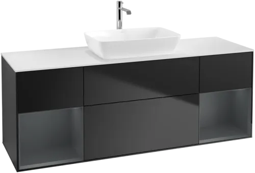 Picture of VILLEROY BOCH Finion Vanity unit, with lighting, 4 pull-out compartments, 1600 x 603 x 501 mm, Black Matt Lacquer / Midnight Blue Matt Lacquer / Glass White Matt #F861HGPD