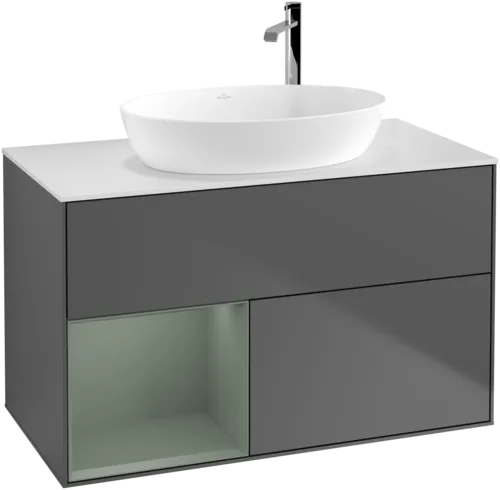 Picture of VILLEROY BOCH Finion Vanity unit, with lighting, 2 pull-out compartments, 1000 x 603 x 501 mm, Anthracite Matt Lacquer / Olive Matt Lacquer / Glass White Matt #F891GMGK