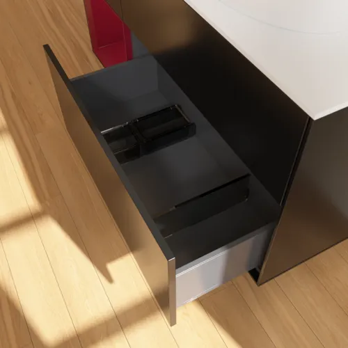 Bild von VILLEROY BOCH Finion Waschbeckenunterschrank, mit Beleuchtung, 3 Auszüge, 1200 x 603 x 501 mm, Black Matt Lacquer / Peony Matt Lacquer / Glass White Matt #F921HBPD