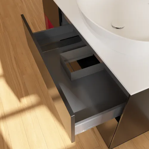 Bild von VILLEROY BOCH Finion Waschbeckenunterschrank, mit Beleuchtung, 3 Auszüge, 1200 x 603 x 501 mm, Black Matt Lacquer / Peony Matt Lacquer / Glass White Matt #F921HBPD