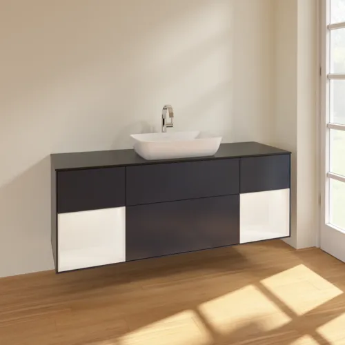 VILLEROY BOCH Finion Waschbeckenunterschrank, mit Beleuchtung, 4 Auszüge, 1600 x 603 x 501 mm, Midnight Blue Matt Lacquer / White Matt Lacquer / Glass Black Matt #F862MTHG, Bild 2