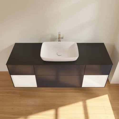 VILLEROY BOCH Finion Waschbeckenunterschrank, mit Beleuchtung, 4 Auszüge, 1600 x 603 x 501 mm, Midnight Blue Matt Lacquer / White Matt Lacquer / Glass Black Matt #F862MTHG, Bild 4