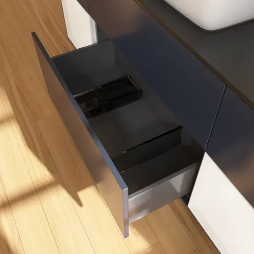 VILLEROY BOCH Finion Waschbeckenunterschrank, mit Beleuchtung, 4 Auszüge, 1600 x 603 x 501 mm, Midnight Blue Matt Lacquer / White Matt Lacquer / Glass Black Matt #F862MTHG, Bild 7