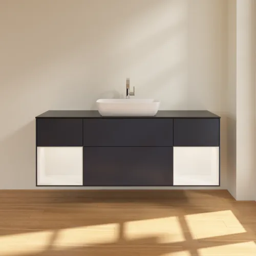 VILLEROY BOCH Finion Waschbeckenunterschrank, mit Beleuchtung, 4 Auszüge, 1600 x 603 x 501 mm, Midnight Blue Matt Lacquer / White Matt Lacquer / Glass Black Matt #F862MTHG, Bild 3