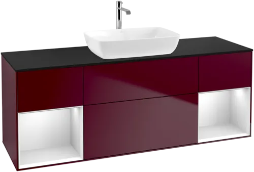 Picture of VILLEROY BOCH Finion Vanity unit, with lighting, 4 pull-out compartments, 1600 x 603 x 501 mm, Peony Matt Lacquer / White Matt Lacquer / Glass Black Matt #F862MTHB