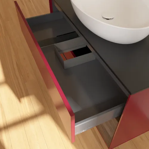 Bild von VILLEROY BOCH Finion Waschbeckenunterschrank, mit Beleuchtung, 2 Auszüge, 1000 x 603 x 501 mm, Peony Matt Lacquer / Walnut Veneer / Glass Black Matt #F902GNHB