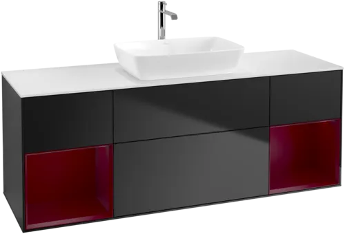Picture of VILLEROY BOCH Finion Vanity unit, with lighting, 4 pull-out compartments, 1600 x 603 x 501 mm, Black Matt Lacquer / Peony Matt Lacquer / Glass White Matt #F861HBPD