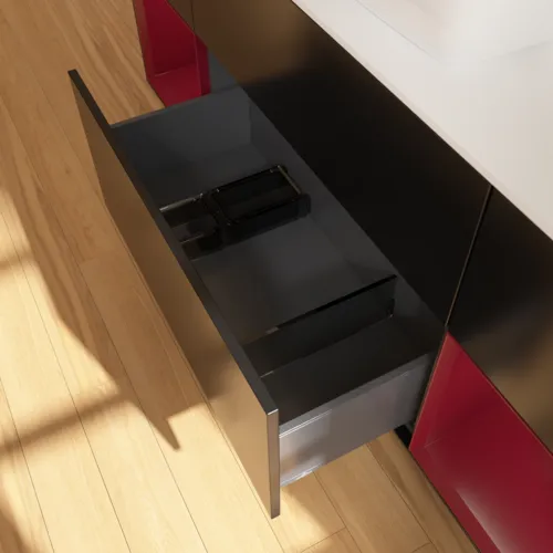 Bild von VILLEROY BOCH Finion Waschbeckenunterschrank, mit Beleuchtung, 4 Auszüge, 1600 x 603 x 501 mm, Black Matt Lacquer / Peony Matt Lacquer / Glass White Matt #F861HBPD