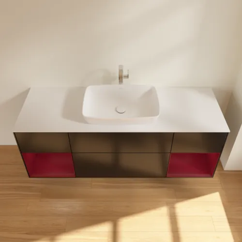 Bild von VILLEROY BOCH Finion Waschbeckenunterschrank, mit Beleuchtung, 4 Auszüge, 1600 x 603 x 501 mm, Black Matt Lacquer / Peony Matt Lacquer / Glass White Matt #F861HBPD