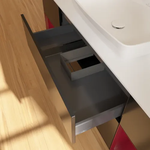 Bild von VILLEROY BOCH Finion Waschbeckenunterschrank, mit Beleuchtung, 4 Auszüge, 1600 x 603 x 501 mm, Black Matt Lacquer / Peony Matt Lacquer / Glass White Matt #F861HBPD