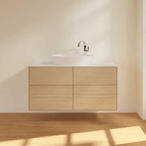 Bild von VILLEROY BOCH Finion Waschbeckenunterschrank, 4 Auszüge, 1200 x 603 x 501 mm, Oak Veneer / Glass White Matt #F91100PC