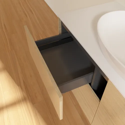 Bild von VILLEROY BOCH Finion Waschbeckenunterschrank, 4 Auszüge, 1200 x 603 x 501 mm, Oak Veneer / Glass White Matt #F91100PC