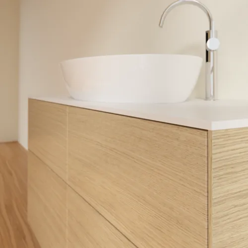 Bild von VILLEROY BOCH Finion Waschbeckenunterschrank, 4 Auszüge, 1200 x 603 x 501 mm, Oak Veneer / Glass White Matt #F91100PC