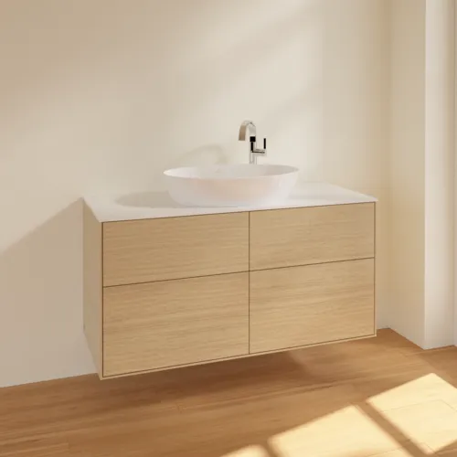 Bild von VILLEROY BOCH Finion Waschbeckenunterschrank, 4 Auszüge, 1200 x 603 x 501 mm, Oak Veneer / Glass White Matt #F91100PC
