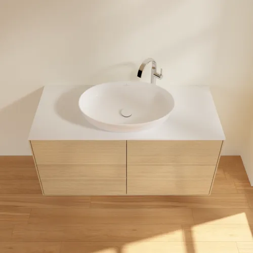 Bild von VILLEROY BOCH Finion Waschbeckenunterschrank, 4 Auszüge, 1200 x 603 x 501 mm, Oak Veneer / Glass White Matt #F91100PC