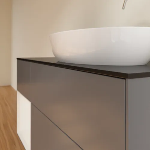 Bild von VILLEROY BOCH Finion Waschbeckenunterschrank, mit Beleuchtung, 3 Auszüge, 1200 x 603 x 501 mm, Anthracite Matt Lacquer / Glossy White Lacquer / Glass Black Matt #F922GFGK