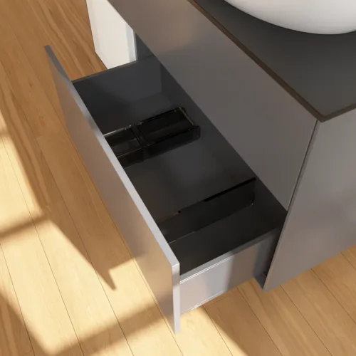 Bild von VILLEROY BOCH Finion Waschbeckenunterschrank, mit Beleuchtung, 3 Auszüge, 1200 x 603 x 501 mm, Anthracite Matt Lacquer / Glossy White Lacquer / Glass Black Matt #F922GFGK