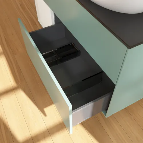 Bild von VILLEROY BOCH Finion Waschbeckenunterschrank, mit Beleuchtung, 3 Auszüge, 1200 x 603 x 501 mm, Olive Matt Lacquer / Glossy White Lacquer / Glass Black Matt #F922GFGM