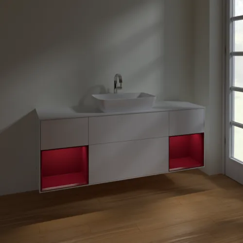 Bild von VILLEROY BOCH Finion Waschbeckenunterschrank, mit Beleuchtung, 4 Auszüge, 1600 x 603 x 501 mm, White Matt Lacquer / Peony Matt Lacquer / Glass White Matt #F861HBMT