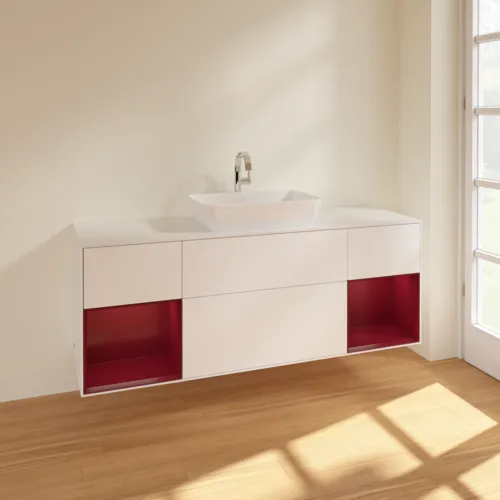 Bild von VILLEROY BOCH Finion Waschbeckenunterschrank, mit Beleuchtung, 4 Auszüge, 1600 x 603 x 501 mm, White Matt Lacquer / Peony Matt Lacquer / Glass White Matt #F861HBMT