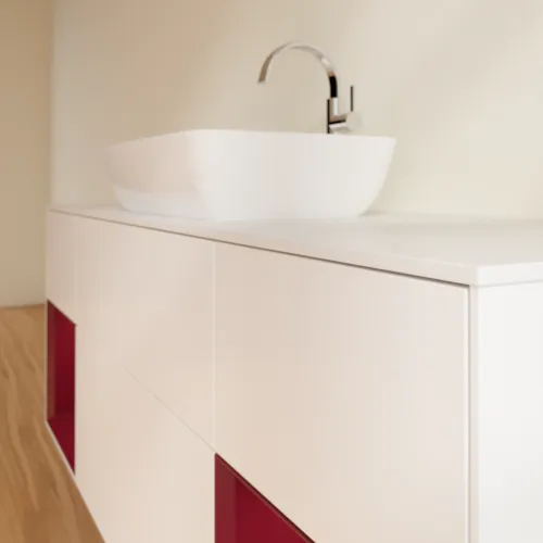 Bild von VILLEROY BOCH Finion Waschbeckenunterschrank, mit Beleuchtung, 4 Auszüge, 1600 x 603 x 501 mm, White Matt Lacquer / Peony Matt Lacquer / Glass White Matt #F861HBMT