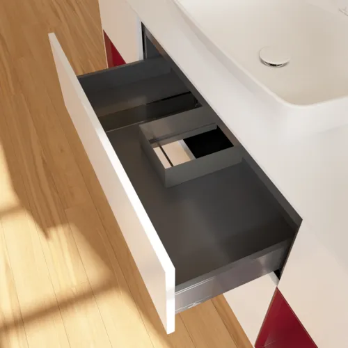 Bild von VILLEROY BOCH Finion Waschbeckenunterschrank, mit Beleuchtung, 4 Auszüge, 1600 x 603 x 501 mm, White Matt Lacquer / Peony Matt Lacquer / Glass White Matt #F861HBMT