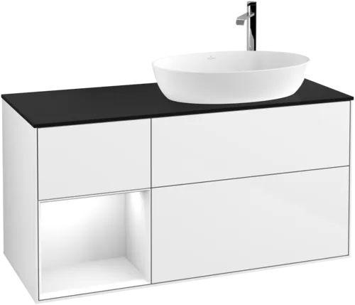 VILLEROY BOCH Finion Vanity unit, with lighting, 3 pull-out compartments, 1200 x 603 x 501 mm, Glossy White Lacquer / Glossy White Lacquer / Glass Black Matt #F922GFGF resmi