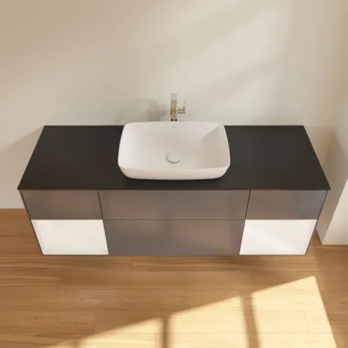 VILLEROY BOCH Finion Waschbeckenunterschrank, mit Beleuchtung, 4 Auszüge, 1600 x 603 x 501 mm, Anthracite Matt Lacquer / White Matt Lacquer / Glass Black Matt #F862MTGK, Bild 4