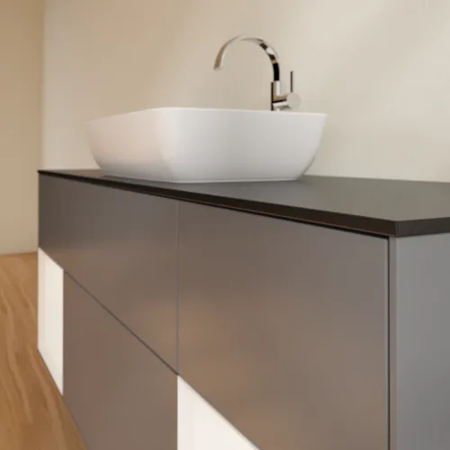 VILLEROY BOCH Finion Waschbeckenunterschrank, mit Beleuchtung, 4 Auszüge, 1600 x 603 x 501 mm, Anthracite Matt Lacquer / White Matt Lacquer / Glass Black Matt #F862MTGK, Bild 6
