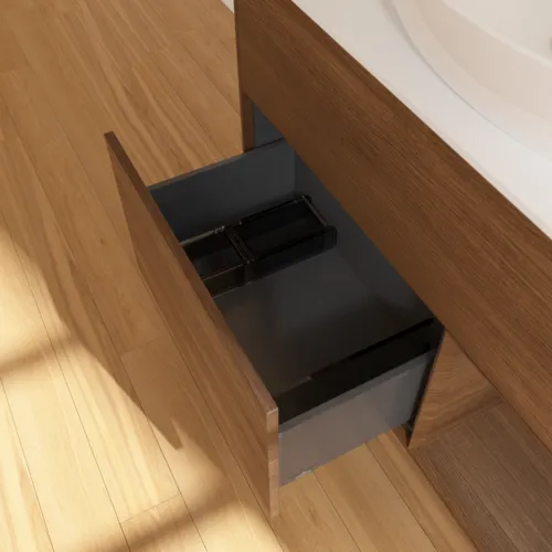 VILLEROY BOCH Finion Waschbeckenunterschrank, mit Beleuchtung, 2 Auszüge, 1000 x 603 x 501 mm, Walnut Veneer / Walnut Veneer / Glass White Matt #F901GNGN, Bild 5