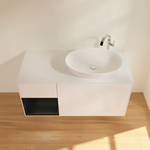 Bild von VILLEROY BOCH Finion Waschbeckenunterschrank, mit Beleuchtung, 3 Auszüge, 1200 x 603 x 501 mm, White Matt Lacquer / Black Matt Lacquer / Glass White Matt #F921PDMT