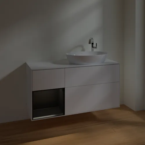 Bild von VILLEROY BOCH Finion Waschbeckenunterschrank, mit Beleuchtung, 3 Auszüge, 1200 x 603 x 501 mm, White Matt Lacquer / Black Matt Lacquer / Glass White Matt #F921PDMT