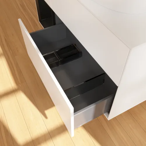 Bild von VILLEROY BOCH Finion Waschbeckenunterschrank, mit Beleuchtung, 3 Auszüge, 1200 x 603 x 501 mm, White Matt Lacquer / Black Matt Lacquer / Glass White Matt #F921PDMT