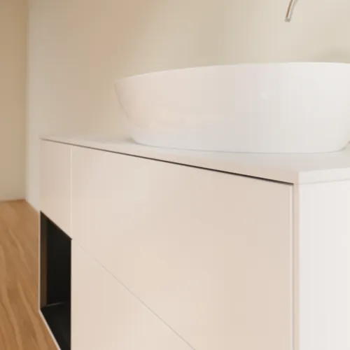 Bild von VILLEROY BOCH Finion Waschbeckenunterschrank, mit Beleuchtung, 3 Auszüge, 1200 x 603 x 501 mm, White Matt Lacquer / Black Matt Lacquer / Glass White Matt #F921PDMT