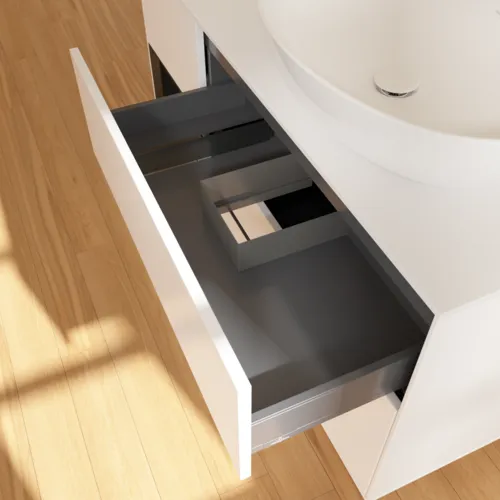 Bild von VILLEROY BOCH Finion Waschbeckenunterschrank, mit Beleuchtung, 3 Auszüge, 1200 x 603 x 501 mm, White Matt Lacquer / Black Matt Lacquer / Glass White Matt #F921PDMT