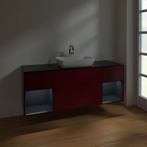 VILLEROY BOCH Finion Waschbeckenunterschrank, mit Beleuchtung, 4 Auszüge, 1600 x 603 x 501 mm, Peony Matt Lacquer / Midnight Blue Matt Lacquer / Glass Black Matt #F862HGHB, Bild 5