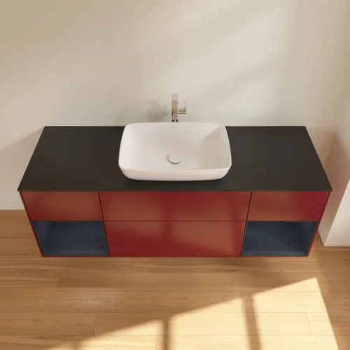 VILLEROY BOCH Finion Waschbeckenunterschrank, mit Beleuchtung, 4 Auszüge, 1600 x 603 x 501 mm, Peony Matt Lacquer / Midnight Blue Matt Lacquer / Glass Black Matt #F862HGHB, Bild 4