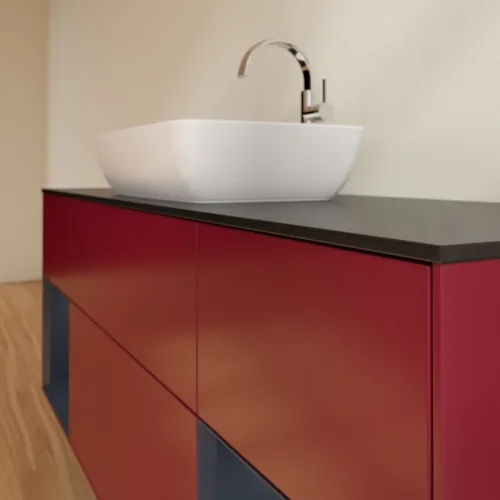 VILLEROY BOCH Finion Waschbeckenunterschrank, mit Beleuchtung, 4 Auszüge, 1600 x 603 x 501 mm, Peony Matt Lacquer / Midnight Blue Matt Lacquer / Glass Black Matt #F862HGHB, Bild 6