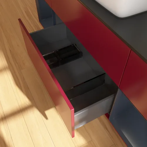 VILLEROY BOCH Finion Waschbeckenunterschrank, mit Beleuchtung, 4 Auszüge, 1600 x 603 x 501 mm, Peony Matt Lacquer / Midnight Blue Matt Lacquer / Glass Black Matt #F862HGHB, Bild 7