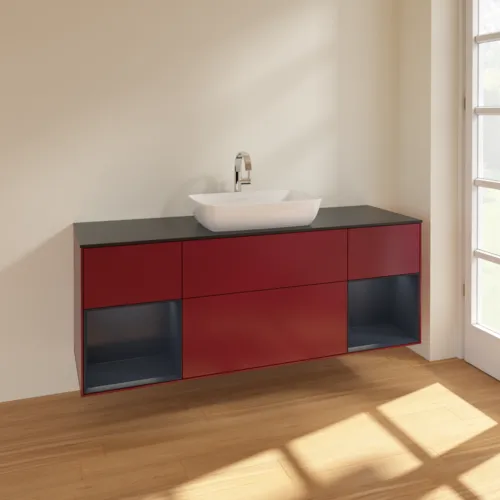 VILLEROY BOCH Finion Waschbeckenunterschrank, mit Beleuchtung, 4 Auszüge, 1600 x 603 x 501 mm, Peony Matt Lacquer / Midnight Blue Matt Lacquer / Glass Black Matt #F862HGHB, Bild 2