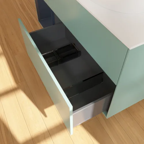 Bild von VILLEROY BOCH Finion Waschbeckenunterschrank, mit Beleuchtung, 3 Auszüge, 1200 x 603 x 501 mm, Olive Matt Lacquer / Midnight Blue Matt Lacquer / Glass White Matt #F921HGGM