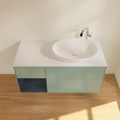 Bild von VILLEROY BOCH Finion Waschbeckenunterschrank, mit Beleuchtung, 3 Auszüge, 1200 x 603 x 501 mm, Olive Matt Lacquer / Midnight Blue Matt Lacquer / Glass White Matt #F921HGGM