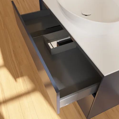 Bild von VILLEROY BOCH Finion Waschbeckenunterschrank, mit Beleuchtung, 2 Auszüge, 1000 x 603 x 501 mm, Midnight Blue Matt Lacquer / Glossy White Lacquer / Glass White Matt #F891GFHG