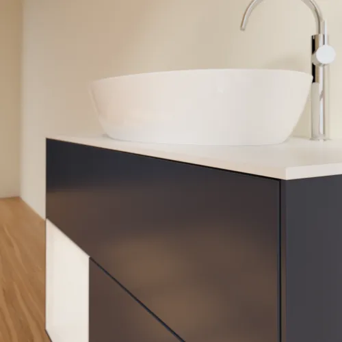 Bild von VILLEROY BOCH Finion Waschbeckenunterschrank, mit Beleuchtung, 2 Auszüge, 1000 x 603 x 501 mm, Midnight Blue Matt Lacquer / Glossy White Lacquer / Glass White Matt #F891GFHG