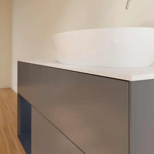 Bild von VILLEROY BOCH Finion Waschbeckenunterschrank, mit Beleuchtung, 3 Auszüge, 1200 x 603 x 501 mm, Anthracite Matt Lacquer / Midnight Blue Matt Lacquer / Glass White Matt #F921HGGK