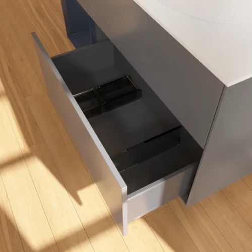Bild von VILLEROY BOCH Finion Waschbeckenunterschrank, mit Beleuchtung, 3 Auszüge, 1200 x 603 x 501 mm, Anthracite Matt Lacquer / Midnight Blue Matt Lacquer / Glass White Matt #F921HGGK